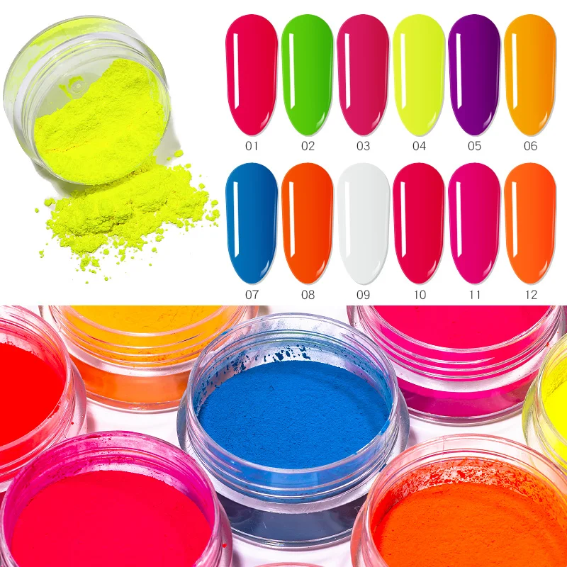 12 Colors Neon Pigment Nail Powder Set Bụi Ombre Nail Glitter Gradient Óng  Ánh Bột Acrylic Đầy Màu Sắc Nail Art Trang Trí - Buy Bột Móng Tay,Móng Tay  Lấp Lánh,Bộ Bột