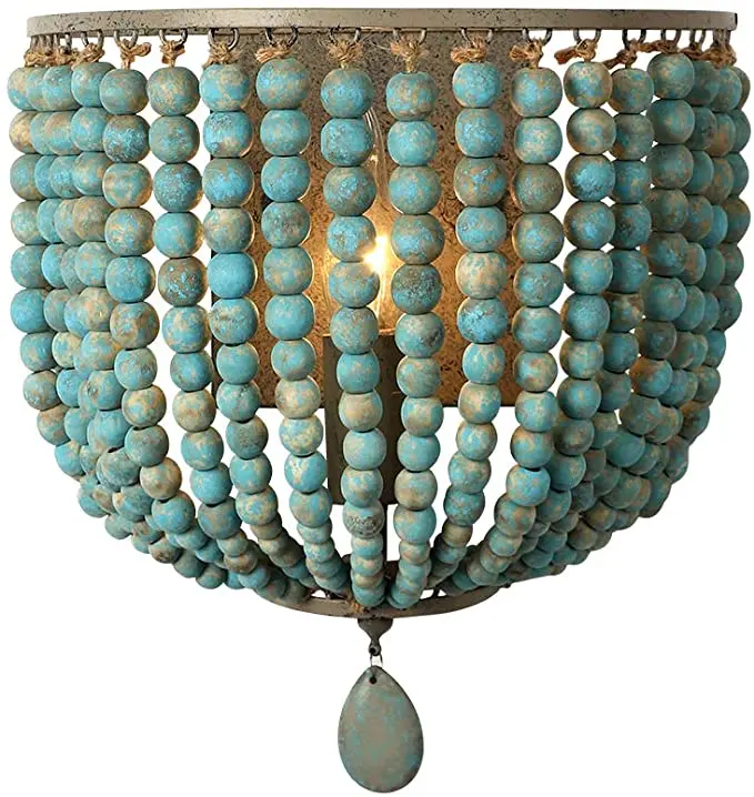 product vintage bohemian wood bead wall lamp gray blue american style home corridor bedside led light for living room villa homestay-1