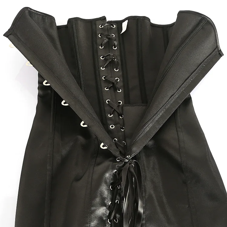 Sexy Long Corset Dress Wetlook Pvc Leather Steampunk Lace Up Waist