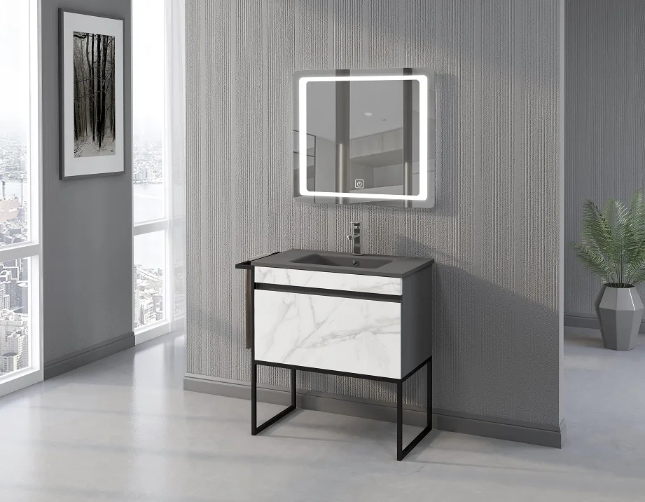 Hangzhou Fame modern MDF mirrored wall-hang bathroom cabinet vanity with painting surface