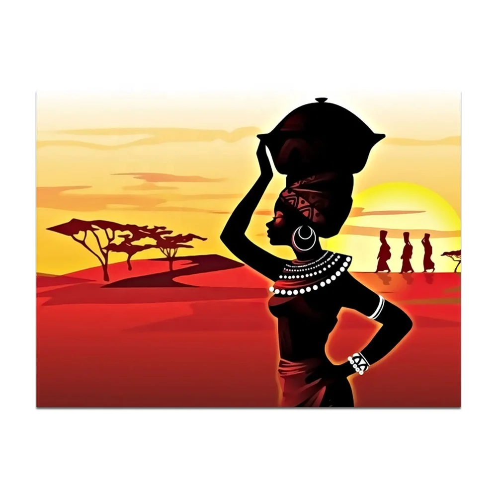 Fascinant Désert Coucher De Soleil Paysage Noirs Femmes Africaines Art Peinture Sur Toile Buy Peinture à Lhuile Décorative De Silhouette De Femme