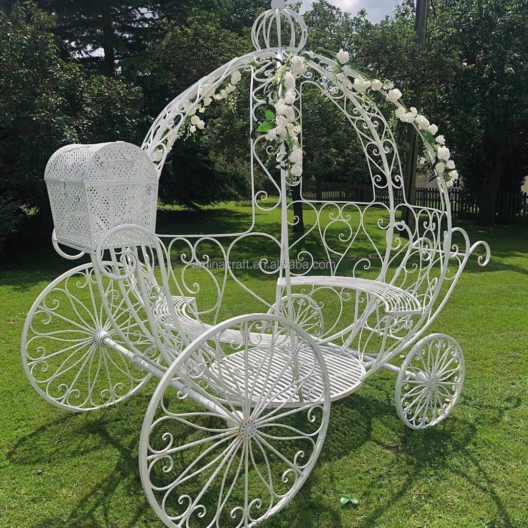 Amina Craft Outdoor Metal Flower Cart Wheels Decorative Cart White Gift