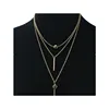 Double Layer Tassel Thin Long Y Shape Design Gold Chain Necklace