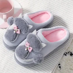Women Cotton slippers Cute Cat Shoes Ladies Platform Indoor Warm House Winter Slippers For Women
