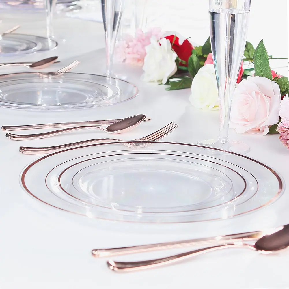 Good Quality Rose Gold Plates Plastic Disposable Dinnerware Buy New