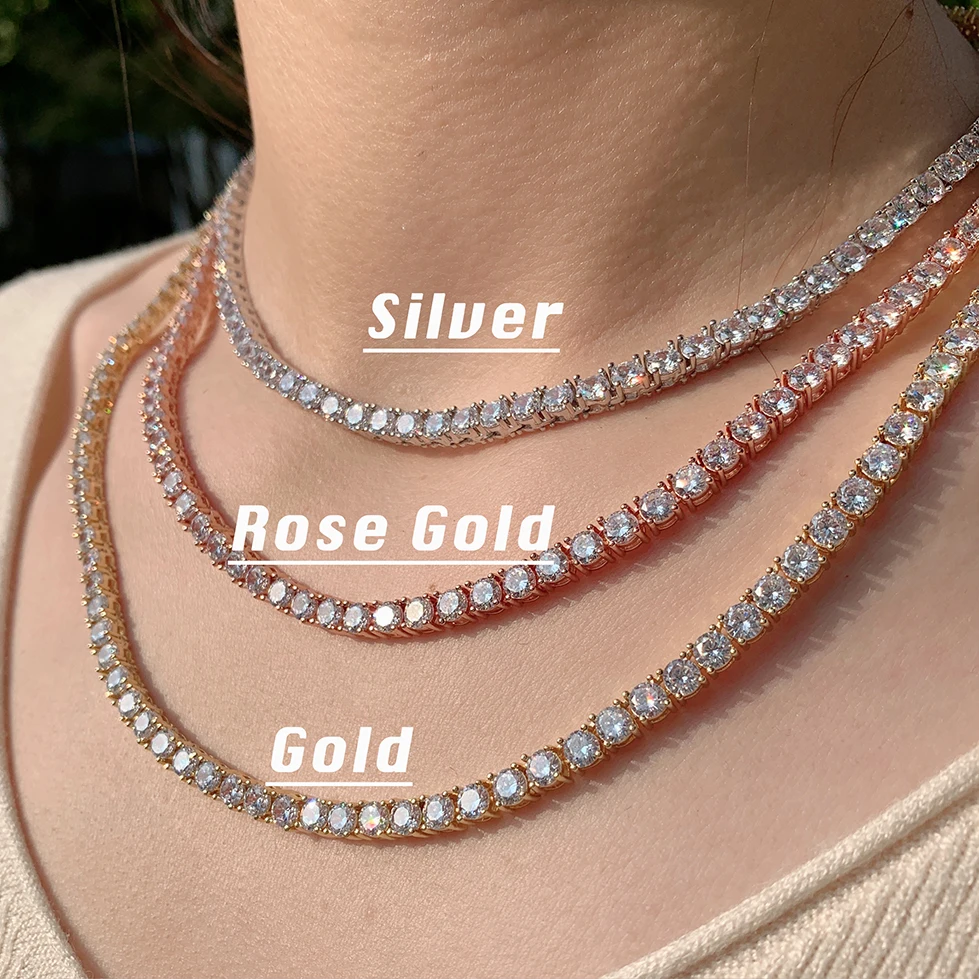 18K Gold & Rhodium Plated Hip Hop Zircon Tennis Chain Necklace Stylish ...
