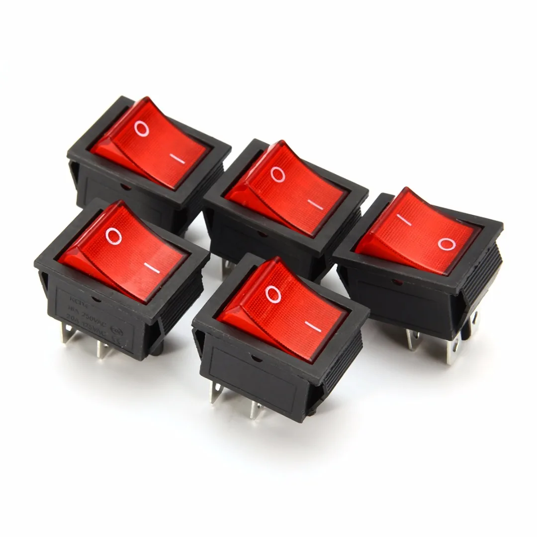 2 Position Red Light Rocker Switch 16A/250V KCD4-20 4 Pin ON/OFF Toggle Switches 35 x 25.5 x 10mm