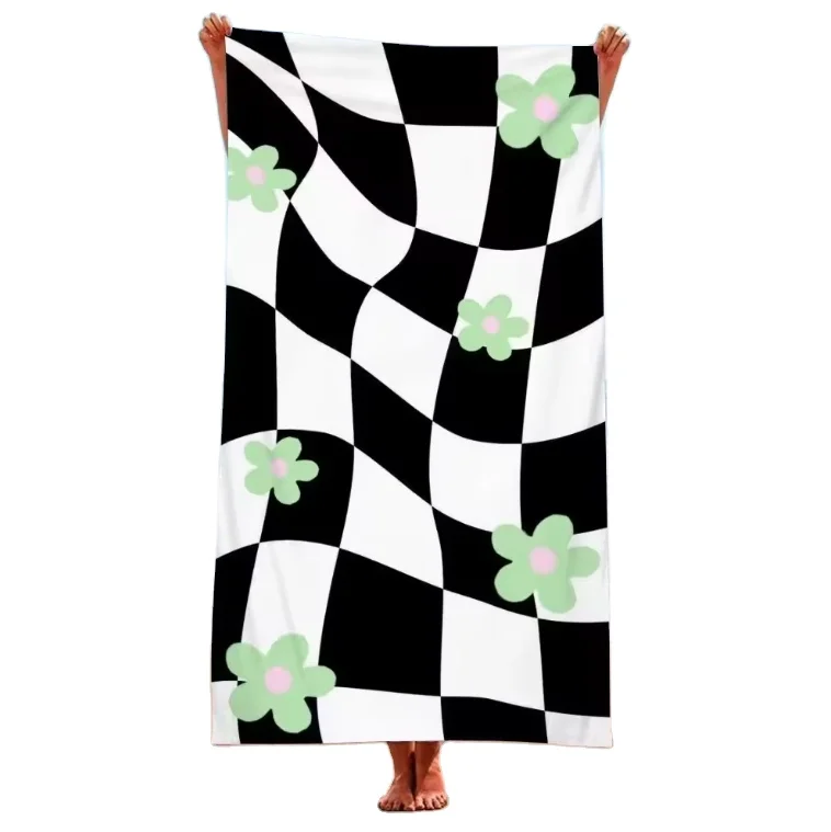 Wholesale 100*180cm Microfiber Beach Towels Customized Checkered Floral Pattern Fashionable Turkish Summer Compressed Travel Gym manufacture