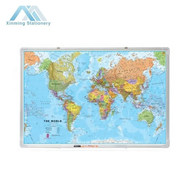 Yeni Siyasi Dünya Haritası Seyahat Çerçeveli Tam Boyutu 120x80 cm Cork Pin Kurulu