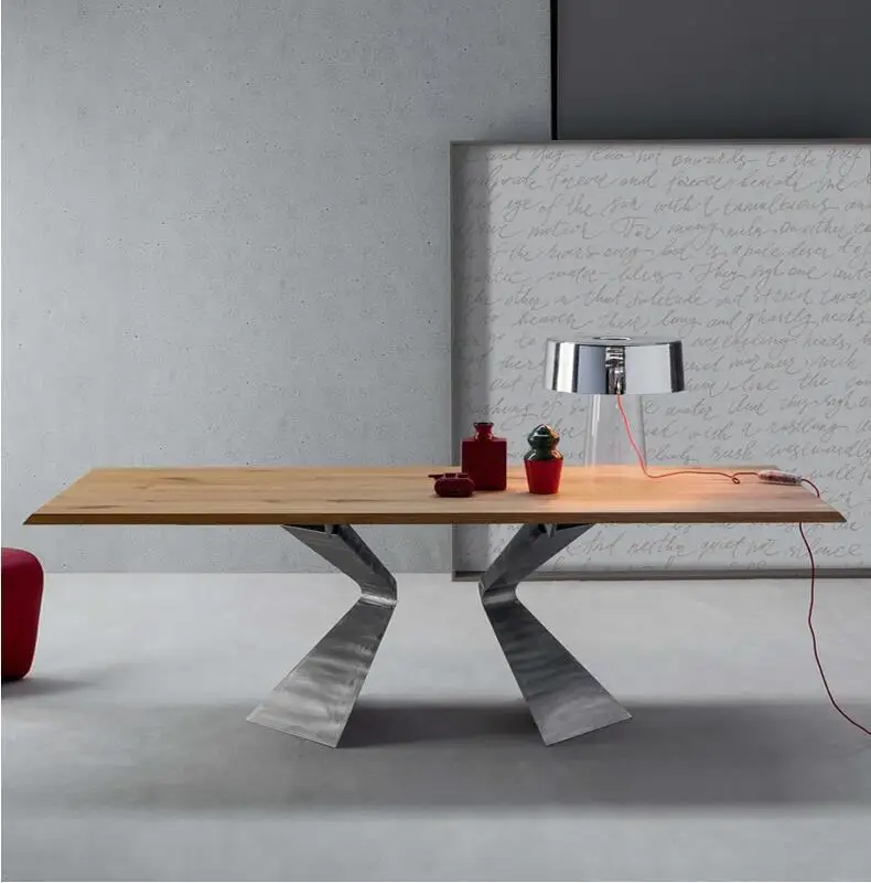 Creative modeling solid wood top metal bracket table
