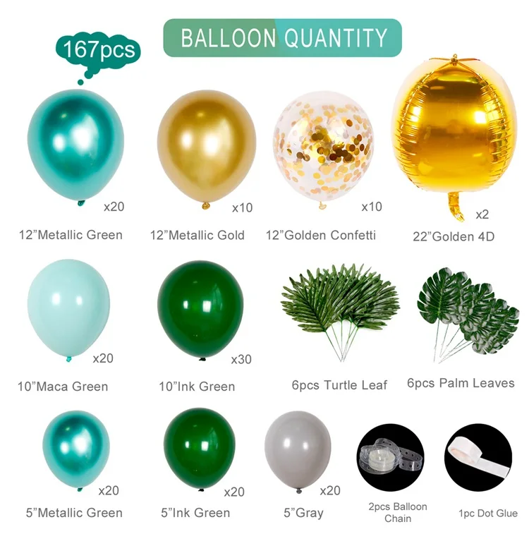 Gold Silver Green Balloon Chain Set Wild One Birthday Party Decor Kids ...