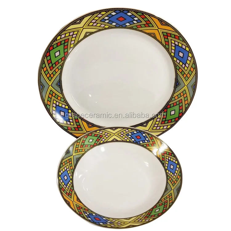 Wholesale Custom Cheap Ceramic Plates Dishes Fine Ethiopian Art Plate