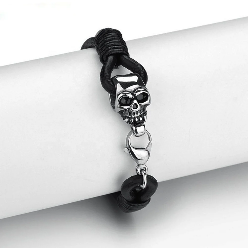 product-BEYALY-Fashion New Trends Men Stainless Steel Leather Bracelet Skull-img-1