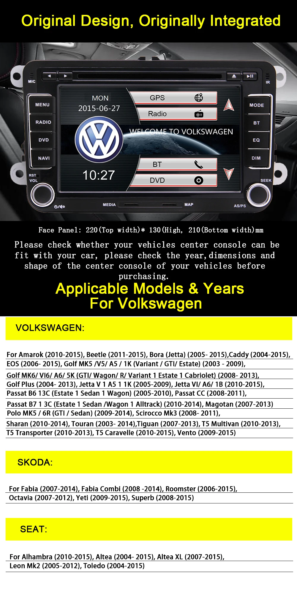 Eincar 2DIN GPS Car Stereo For Volkswagen Cars 