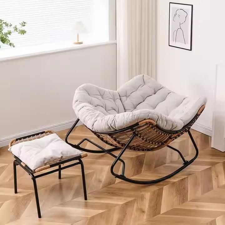 Rattan bird's nest rocking chair can sit can lie lazy rocking chair balcony home leisure rattan chair iron single sofa Hae6f4fbb98474b9481cadc720109debfp