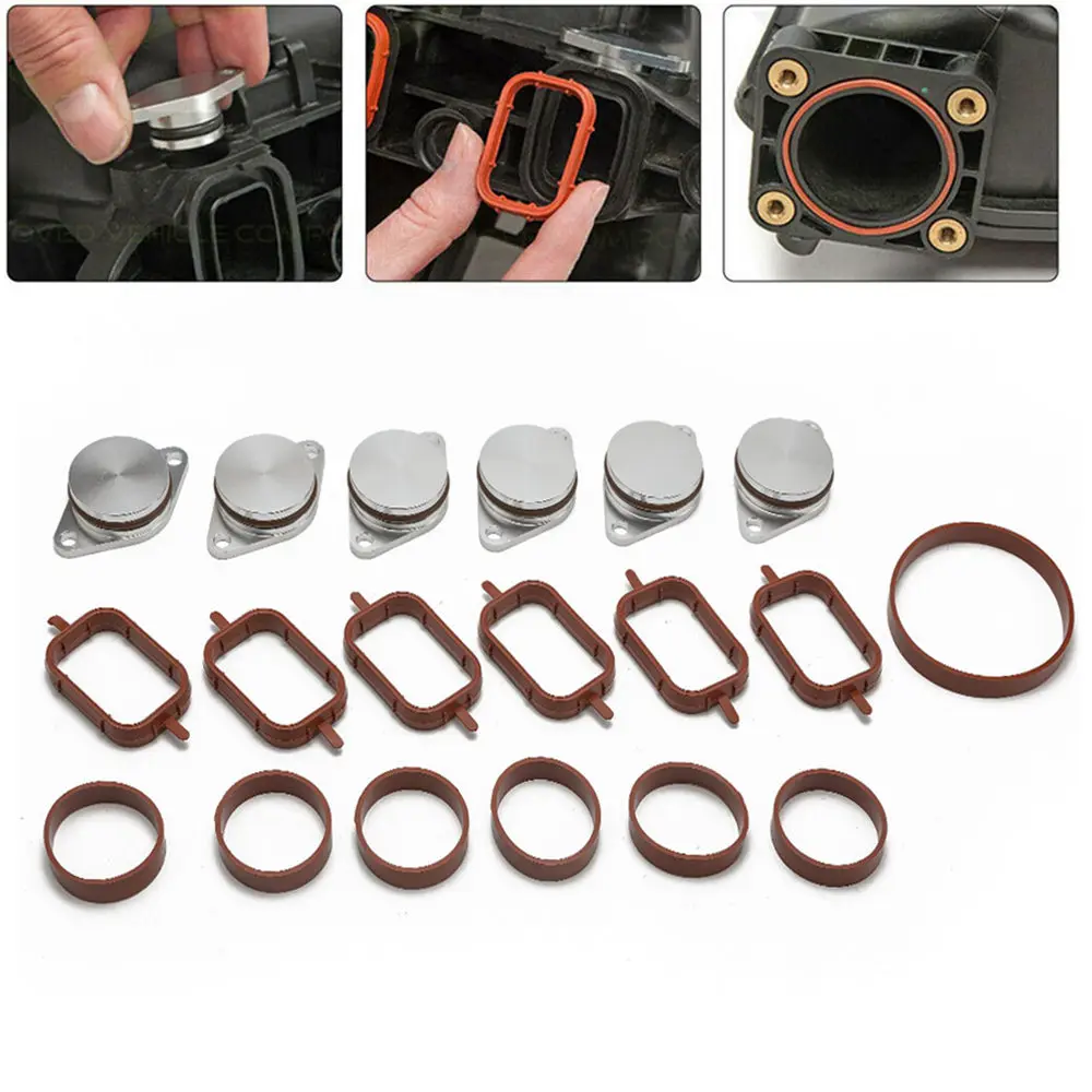 Aluminum & Rubber Diesel Swirl Flap Blanks Repair Kit With Manifold Gaskets Duokon Car Engine Intake Gaskets Kit 6 * 33mm-Red 