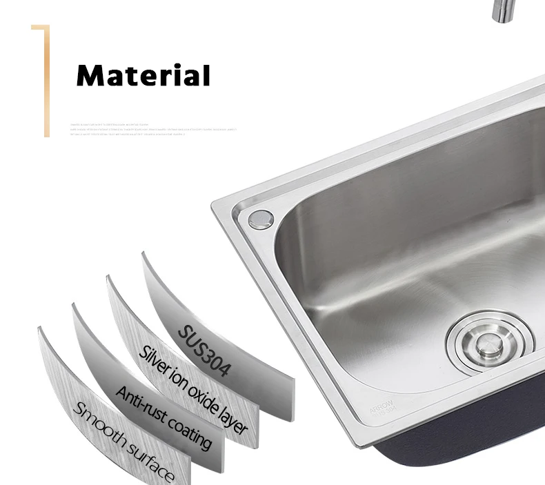 ARROW brand  304 stainless steel handmade brushed single bowl kitchen sink