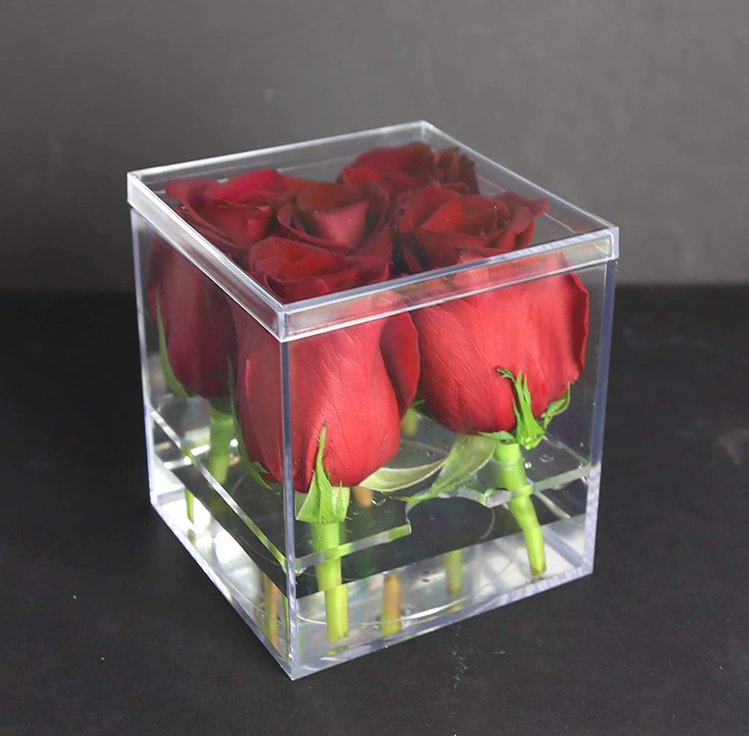 Clear 8x8 Square Plexiglass Single Flower Gift Boxes Perspex Preserved