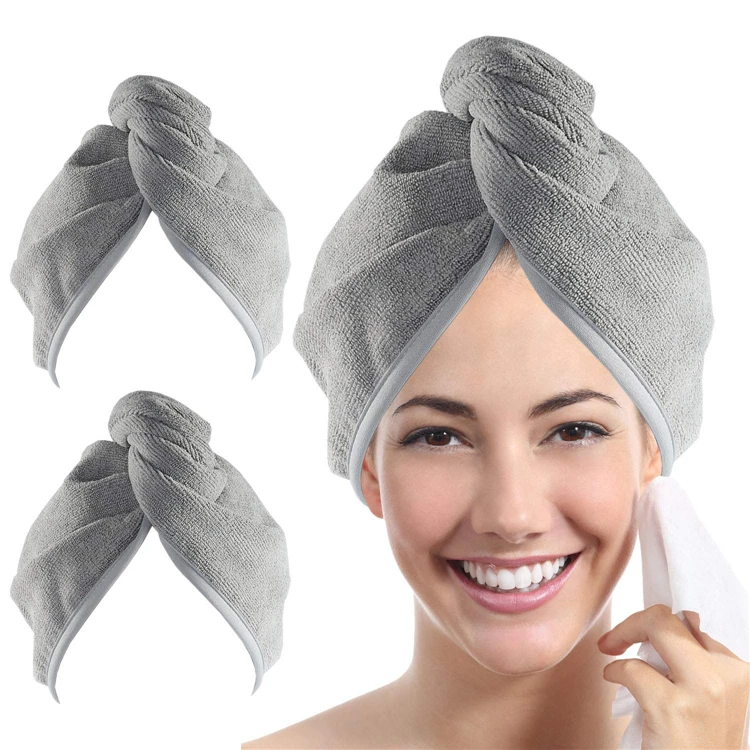 Button Hair Cap Loop Bath Drying Quick Wrap Towel Hat Turbie Twist 