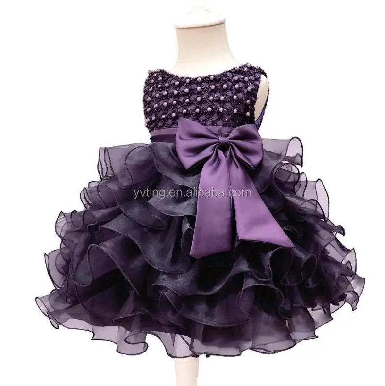 2021 Summer Girl Big Bow Dress Sleeveless Party Wedding Dress Wedding Flower Girl Purple Dress