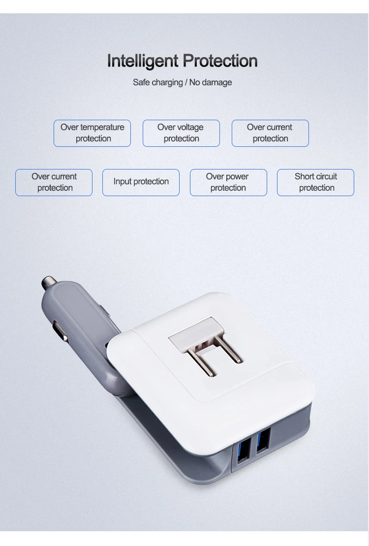 Square 5V 2.1A 2 In 1 2 Ports Dual USB Car Wall Charger For Mobile Phone And Tablet