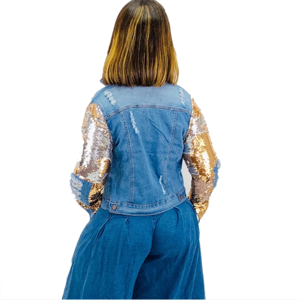 Sequin Sleeve Denim Jacket For Women 