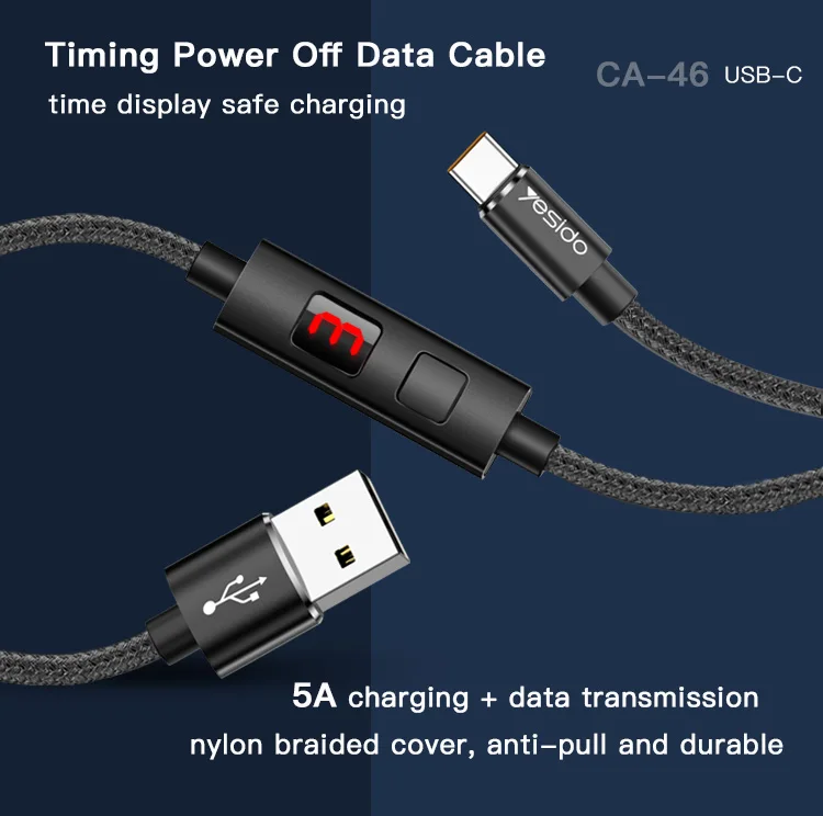 5A Charging Usb C Cable Intelligent Timing Power Off Cell Phone Type C Charger Data Cable