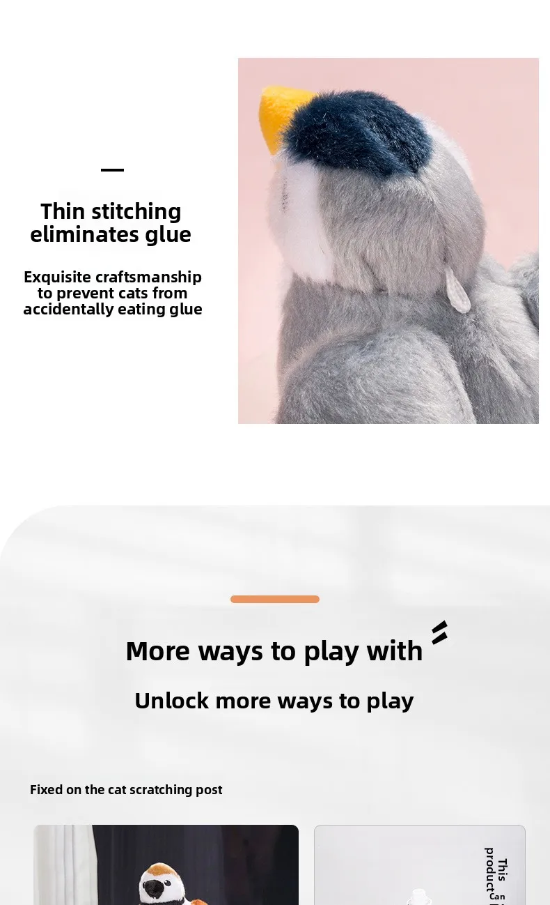 Eco-Friendly for Bestseller Pet Toy Squeaky Bird Plush Cat Wand for Boredom Relief Self-Entertainment Cat Entertainment