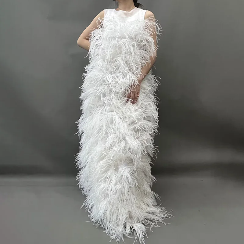 Custom Make Luxury White Feather Dress Ostrich Feather Wedding Party Dress