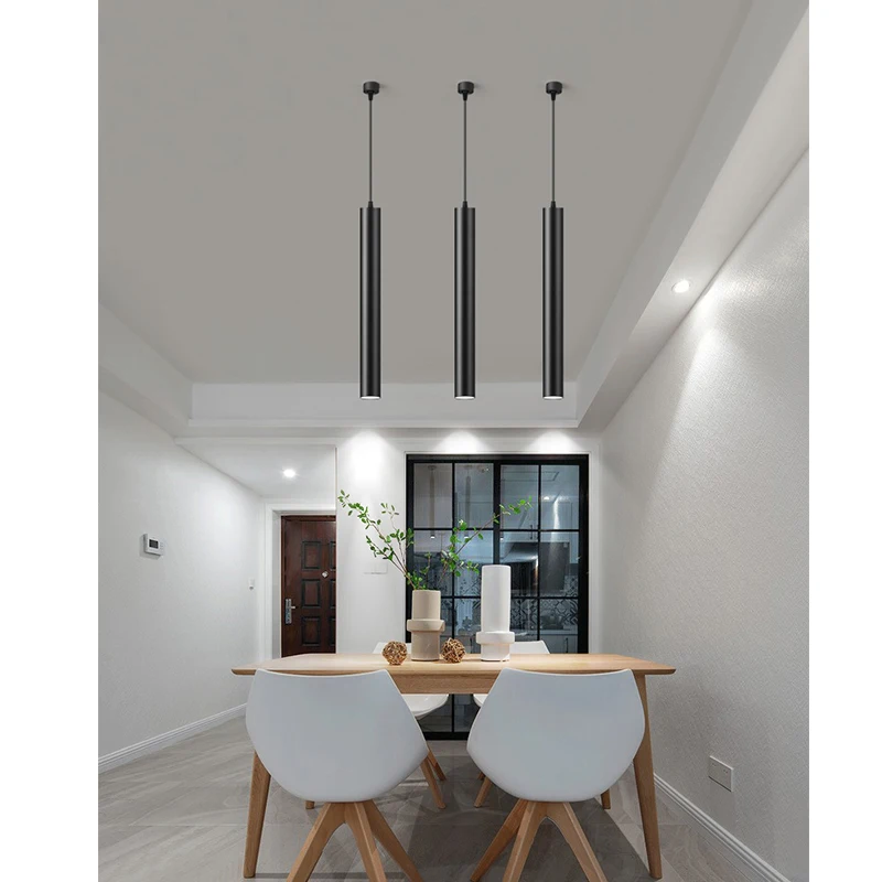 Aicco Black White Gray Color Metal Tube Single Track Hanging Modern Kitchen LED Pendant Lights For Home 4954