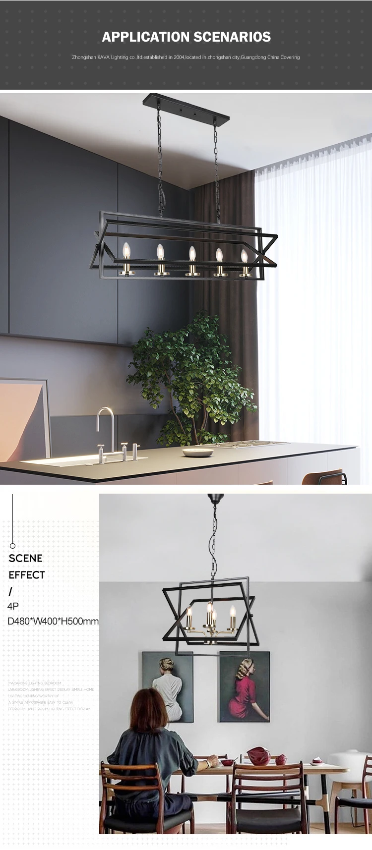 Vintage European design cafe dining room black decoration antique brass led chandelier