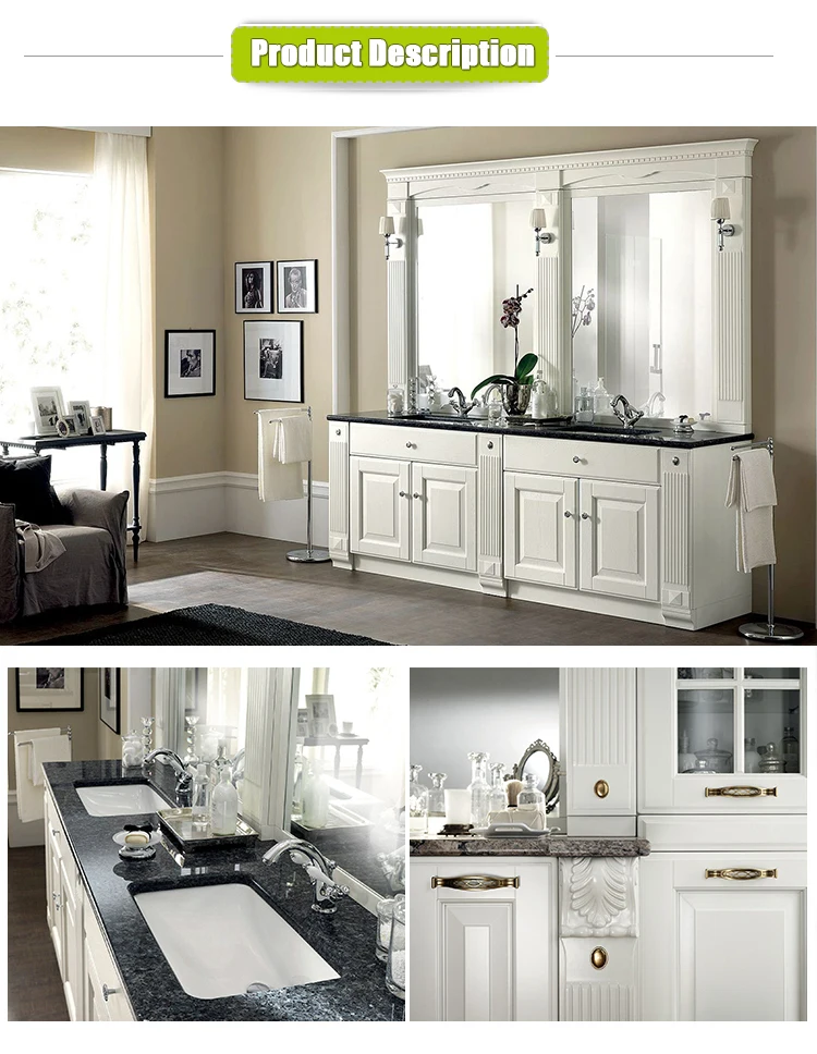 European modern style mirror white bathroom vanity with sink vanity and cabinets