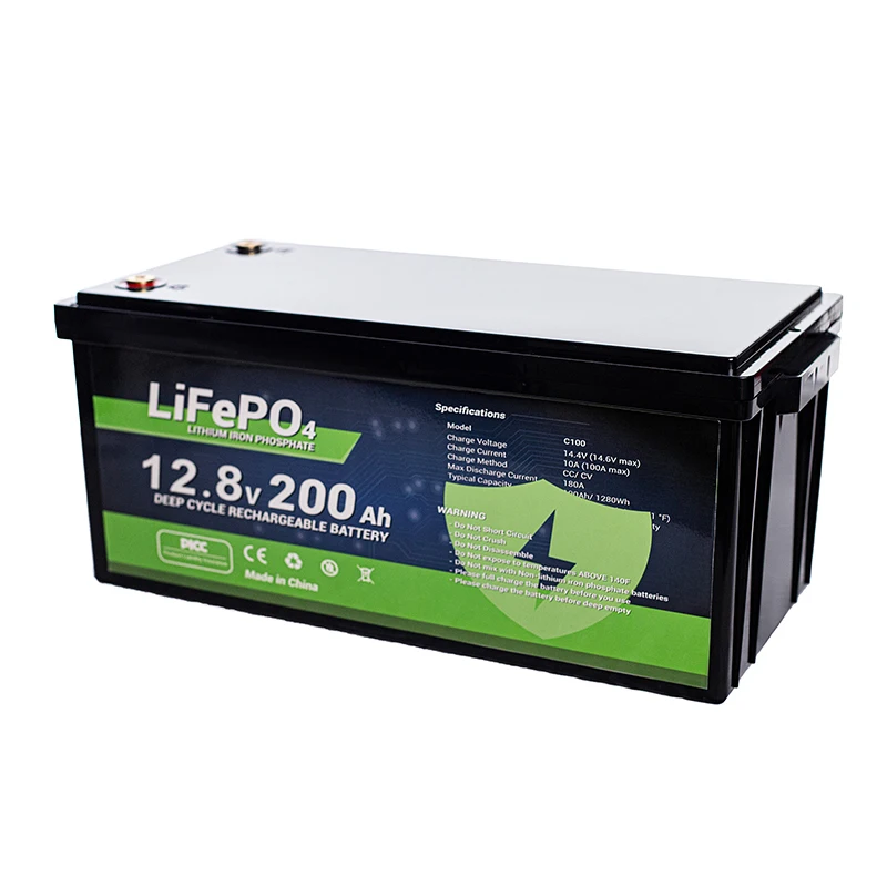 12V LiFePO4 deep cycle battery with visible BMS board and heating pad