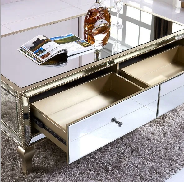 Luxury Mirrored Furniture Living Room Antique Gold Rivet Decor