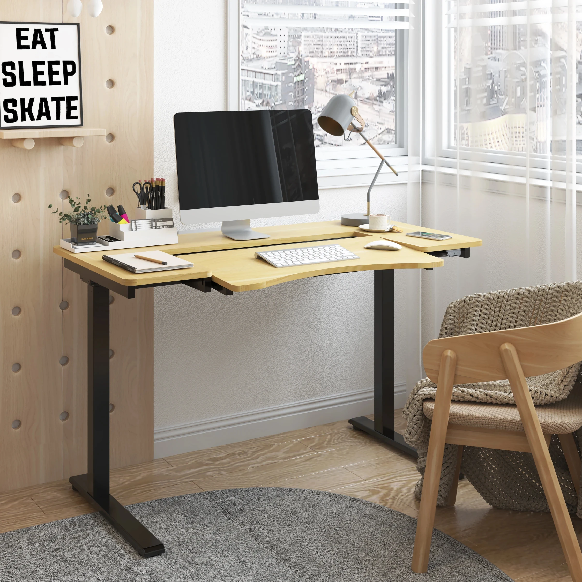 Loctek Heightadjustable Desk With Drawers And Flip Panel Storage Moden
