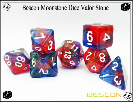 Bescon novo pedra moonstone dice valor, conjunto de 7 dados poliéster