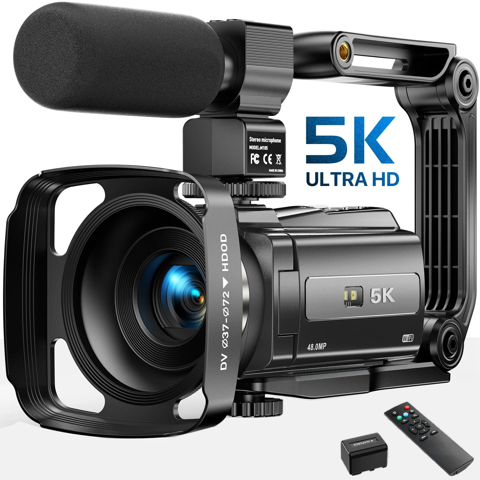 HDV255K 16X Zoom WiFi Digital Camera - 5K HD Recording & 48MP