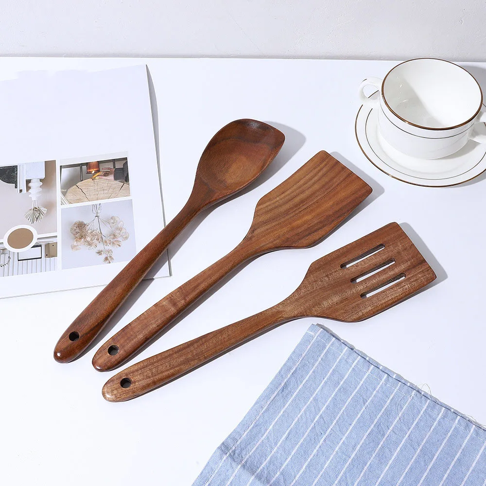 product customized logo wholesale home kitchen utensils set wooden teak wood scraper and spatula cooking tools-6
