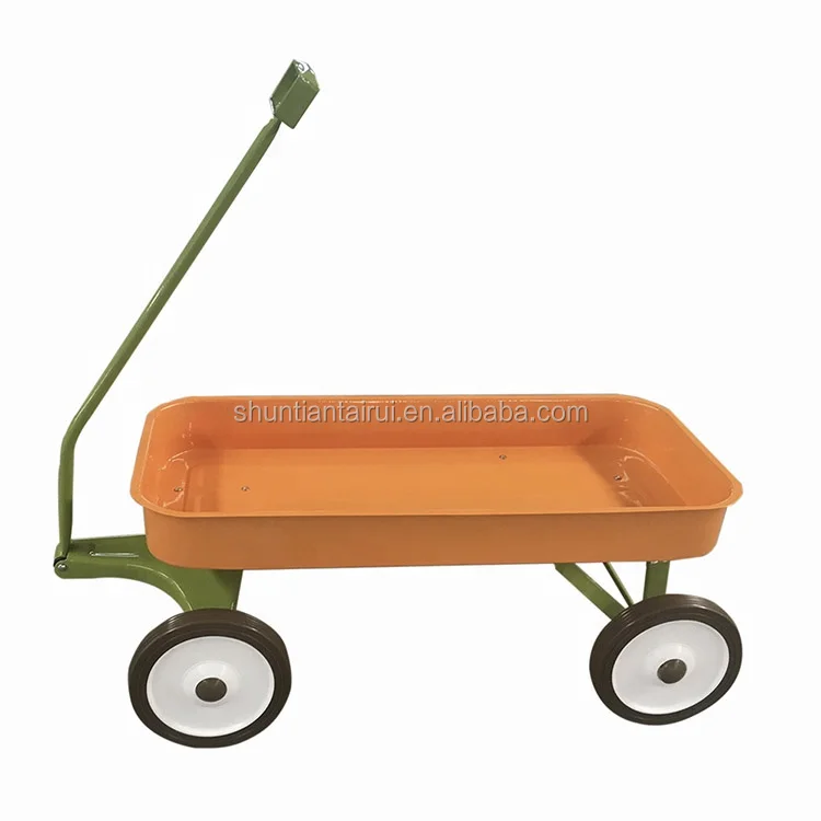 Kids Metal Wagon Garden Cart Tool Trolley Roller Wheels Plastic Hand