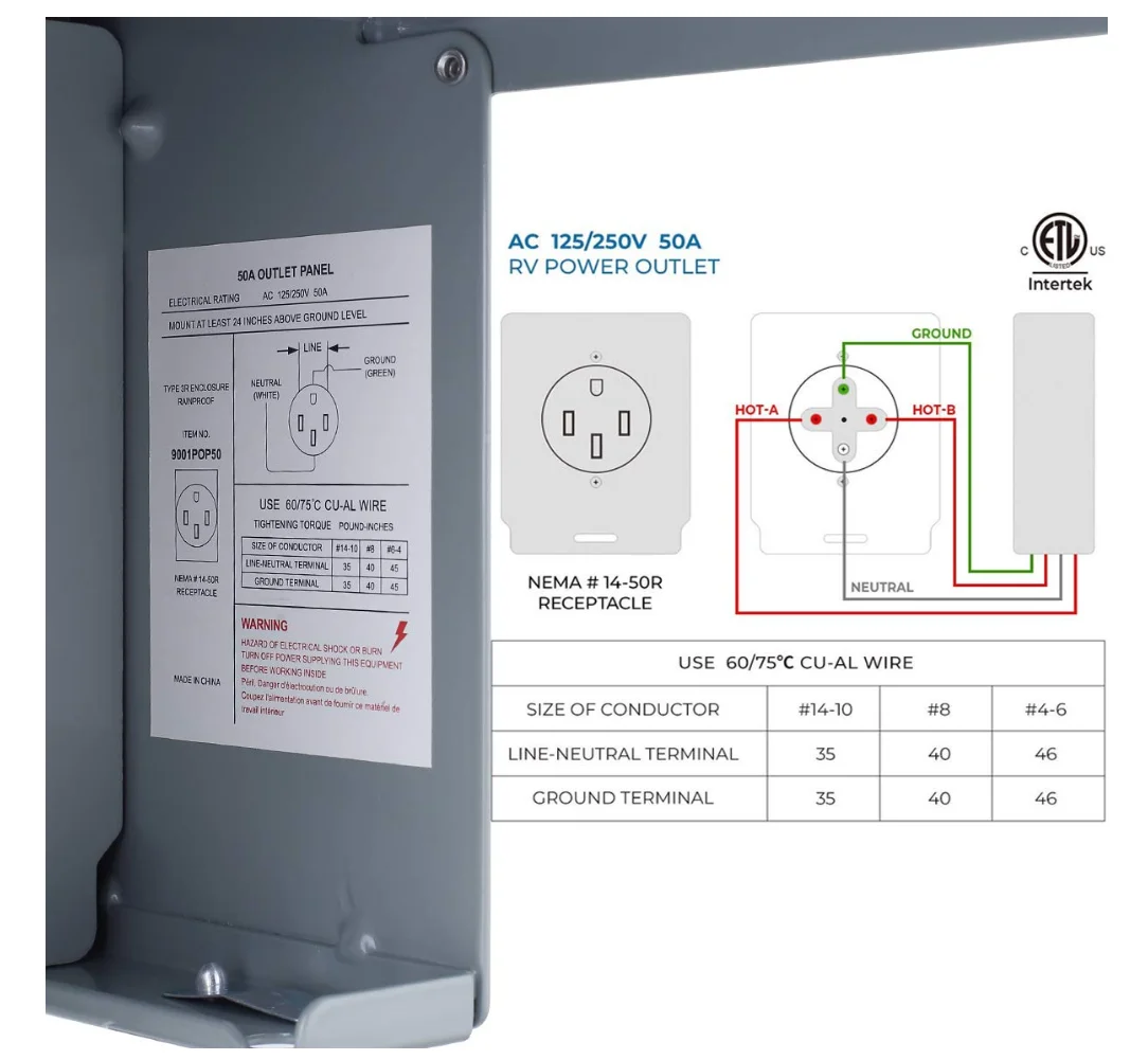 50 Amp Rv Power Outlet Box,Enclosed Lockable Rv Power Pedestal