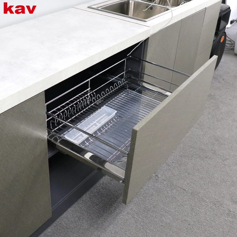 stainless steel kitchen storage soft closing dish/bowl rack with concealed slide