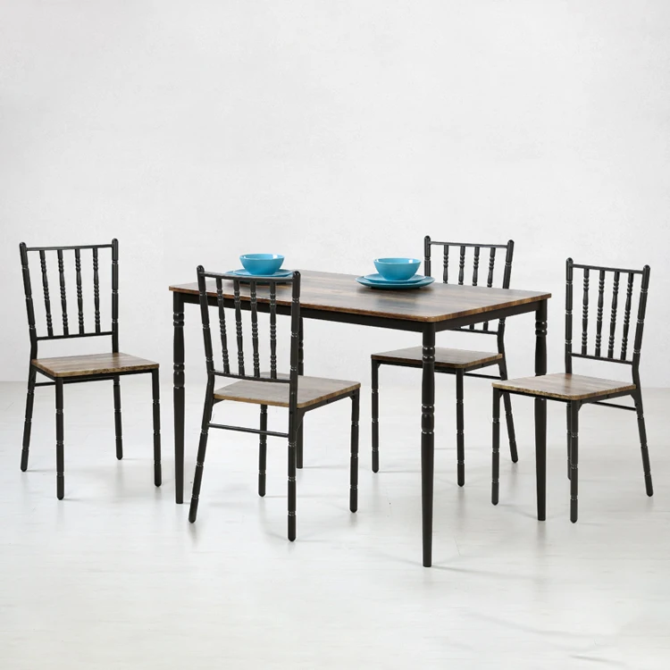 Home restaurant kithcen antique furniture wooden desktop metal legs 4 seater rustic industrial dining room table