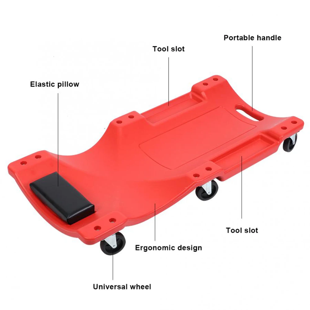 40in Thickened Mechanic Creepers Blow Molded Ergonomic HDPE Body with Padded Headrest and Dual Tool Trays 350lb Capacity Car Creeper Board 
