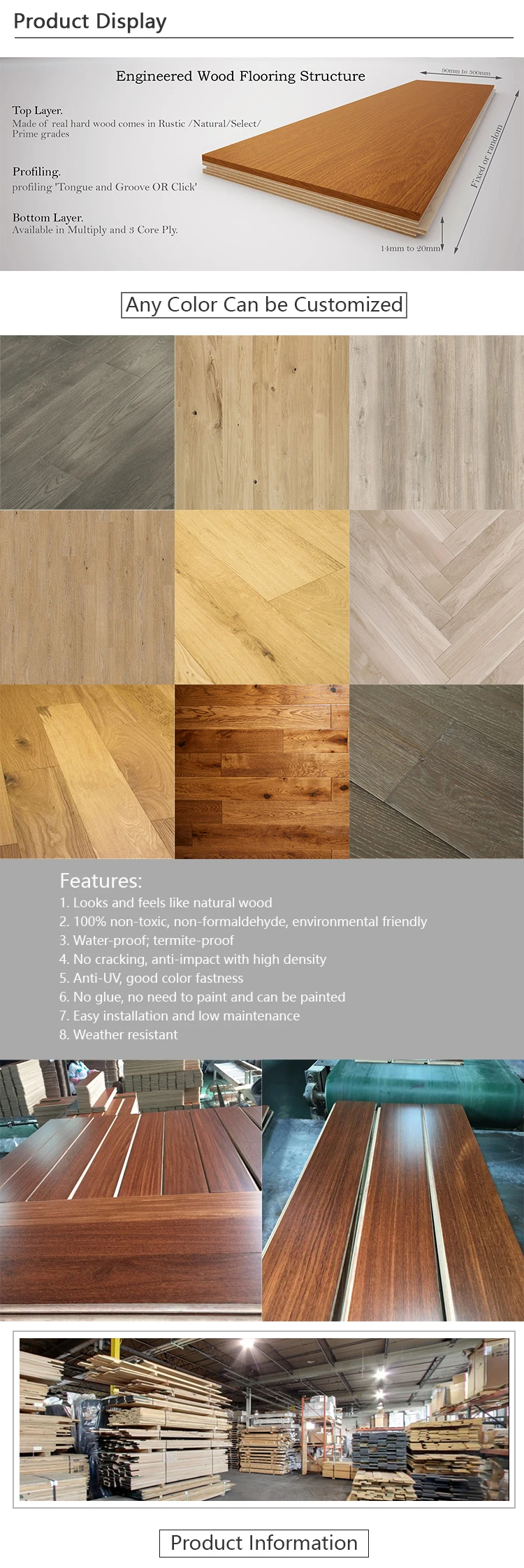 Oak Laminate Flooring Engineered Wood Flooring Waterproof Composite Decking Panel
