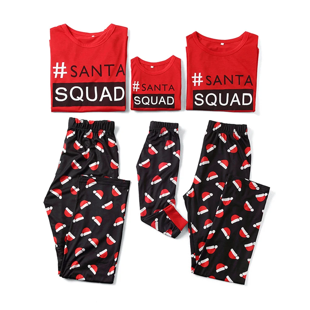 
New Year Christmas Family Pajamas Sets Letter Printing Top Pants Xmas Family Two-piece Sleepwear 