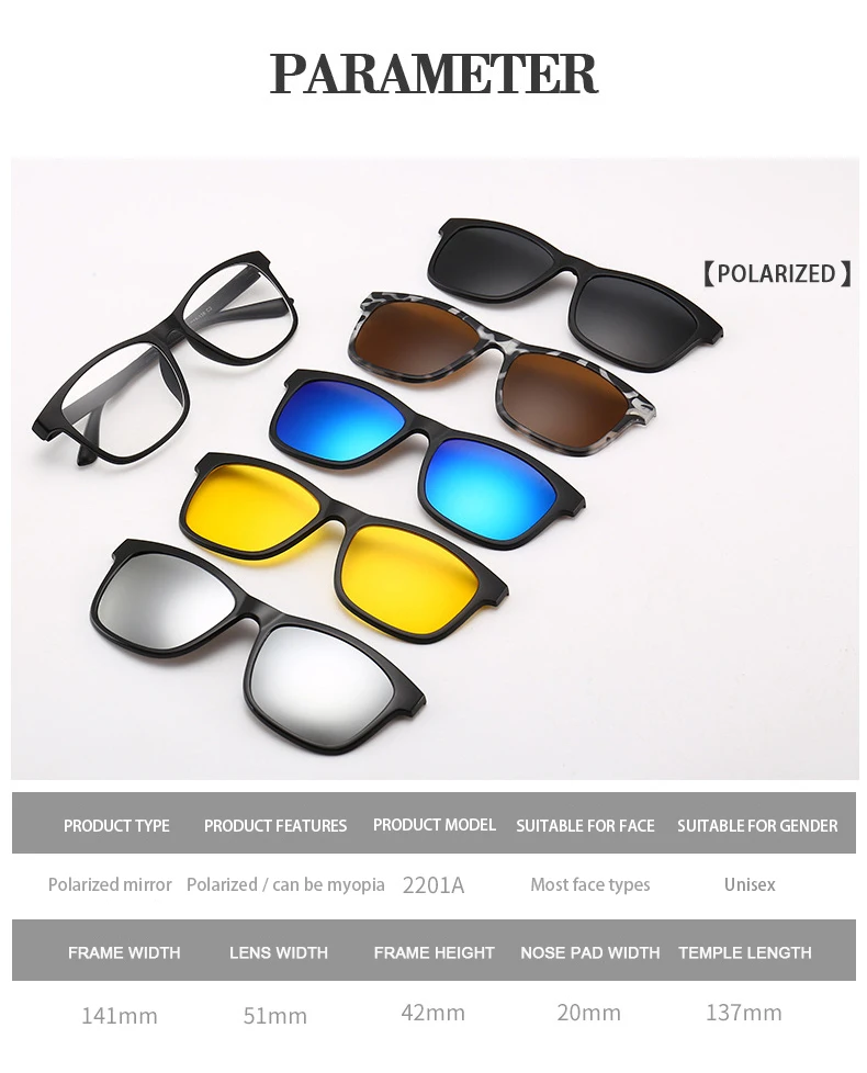 Color Film Round Square Women Men Clip On Night Vision Polarized Sunglasses