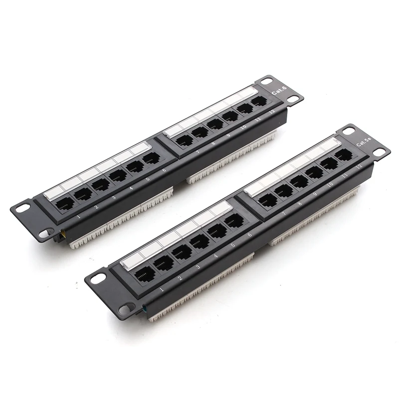 12 Port RJ45 Patch Panel UTP Cat6/Cat5e Ethernet LAN Network Adapter Rack Cable Wall Mounted Bracket Connector Rack Tool