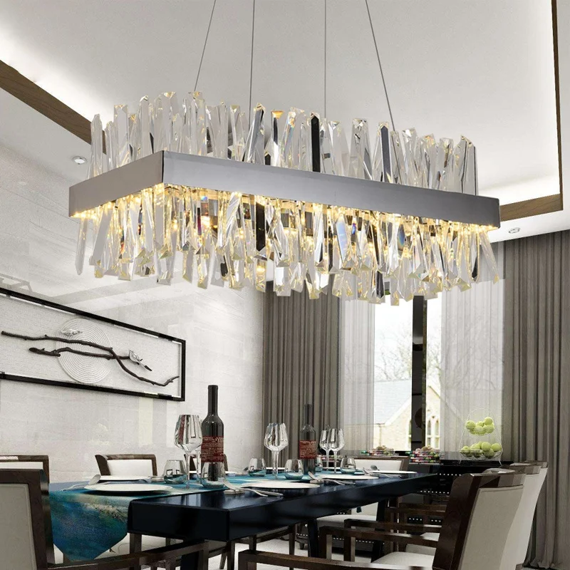 Modern Crystal Chandelier For Dining Room Rectangle Design Kitchen Lighting Fixtures LED Lustre Chandelier