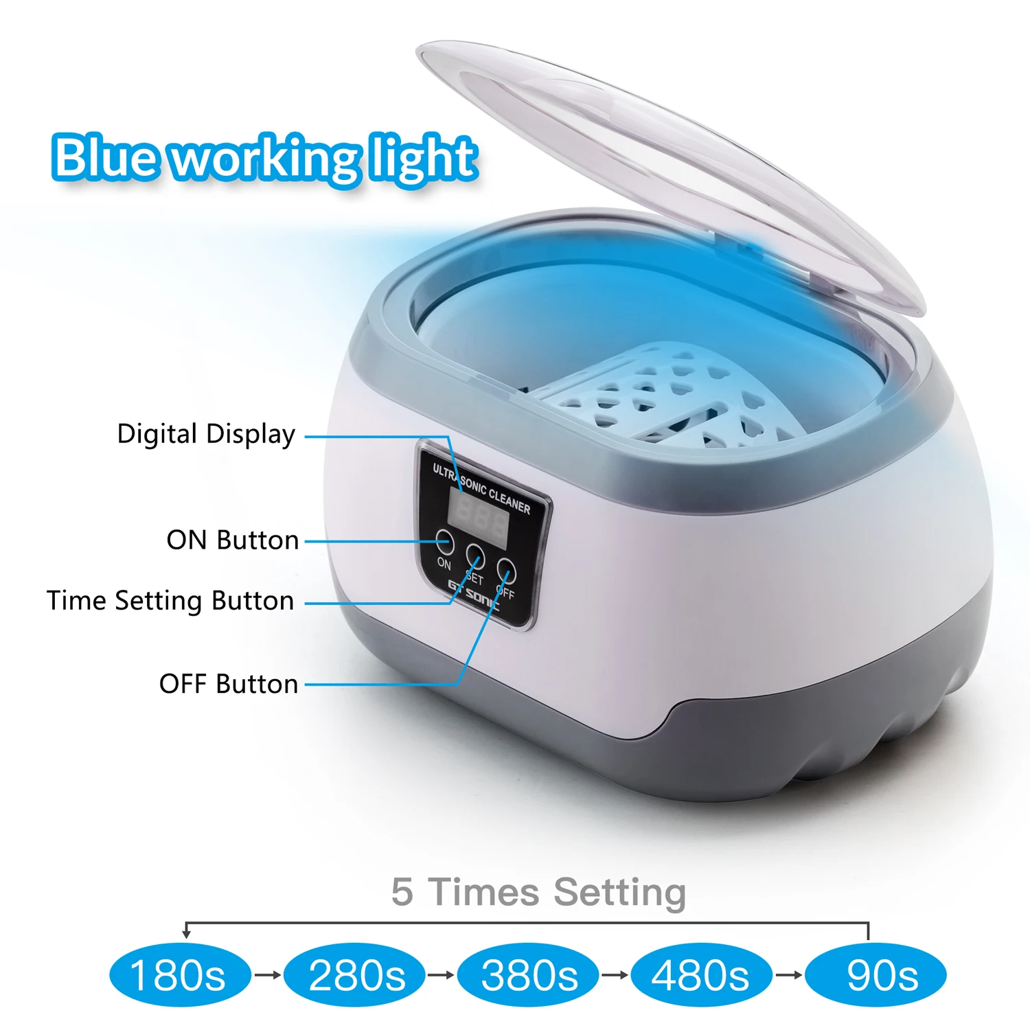 Jewelry Ultrasonic Cleaner with Countdown Timer for Cleaning Eyeglasses, Rings, Dentures, Retainers, and Mouth Guards