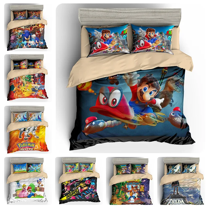 3d Cartoon Kids Bedding Super Soft Duvet Cover Set 3pieces Mario